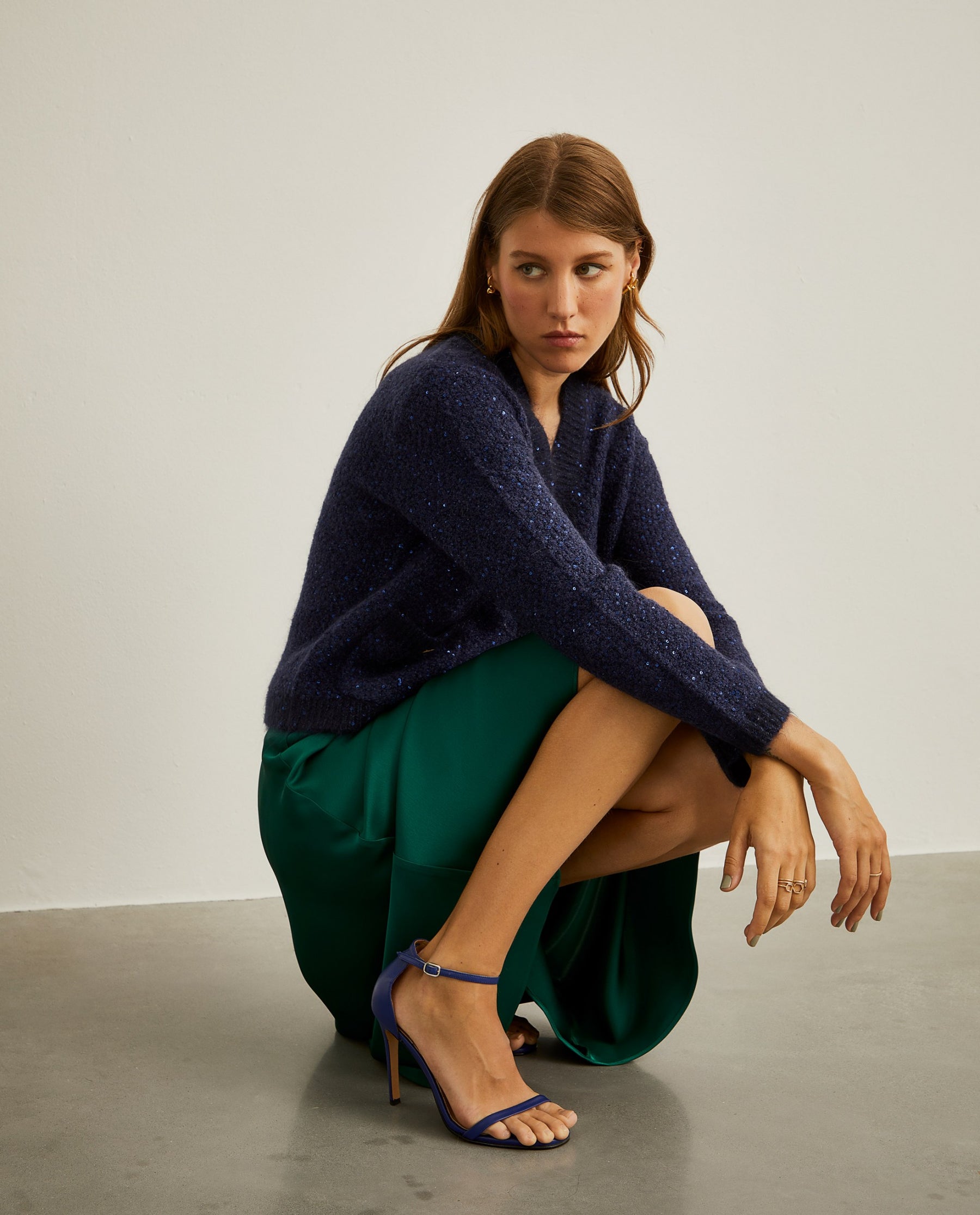 Cardigan com lã mohair e fio de lantejoula