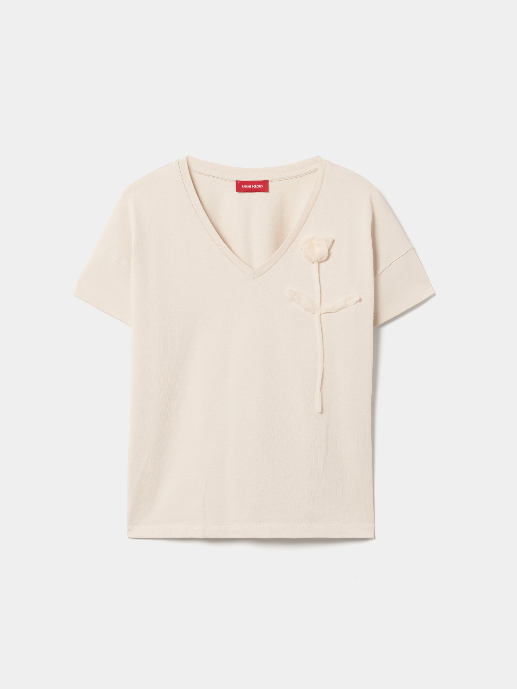 T-shirt de algodão com flor bordada