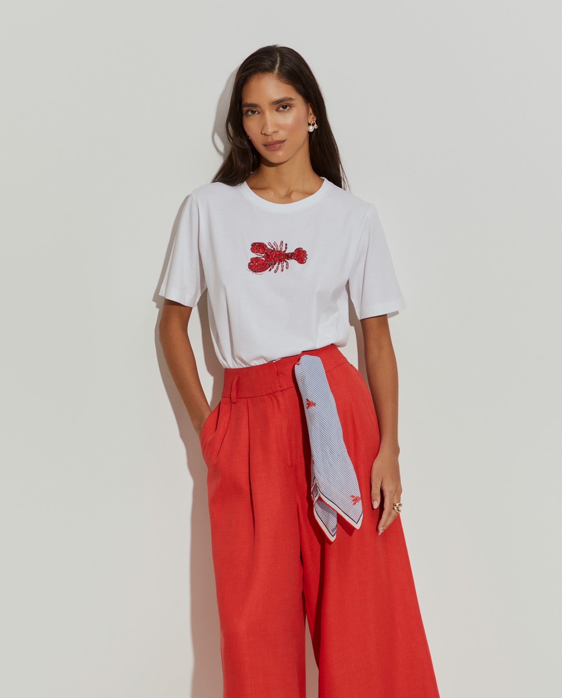 T-shirt de algodão com lagosta