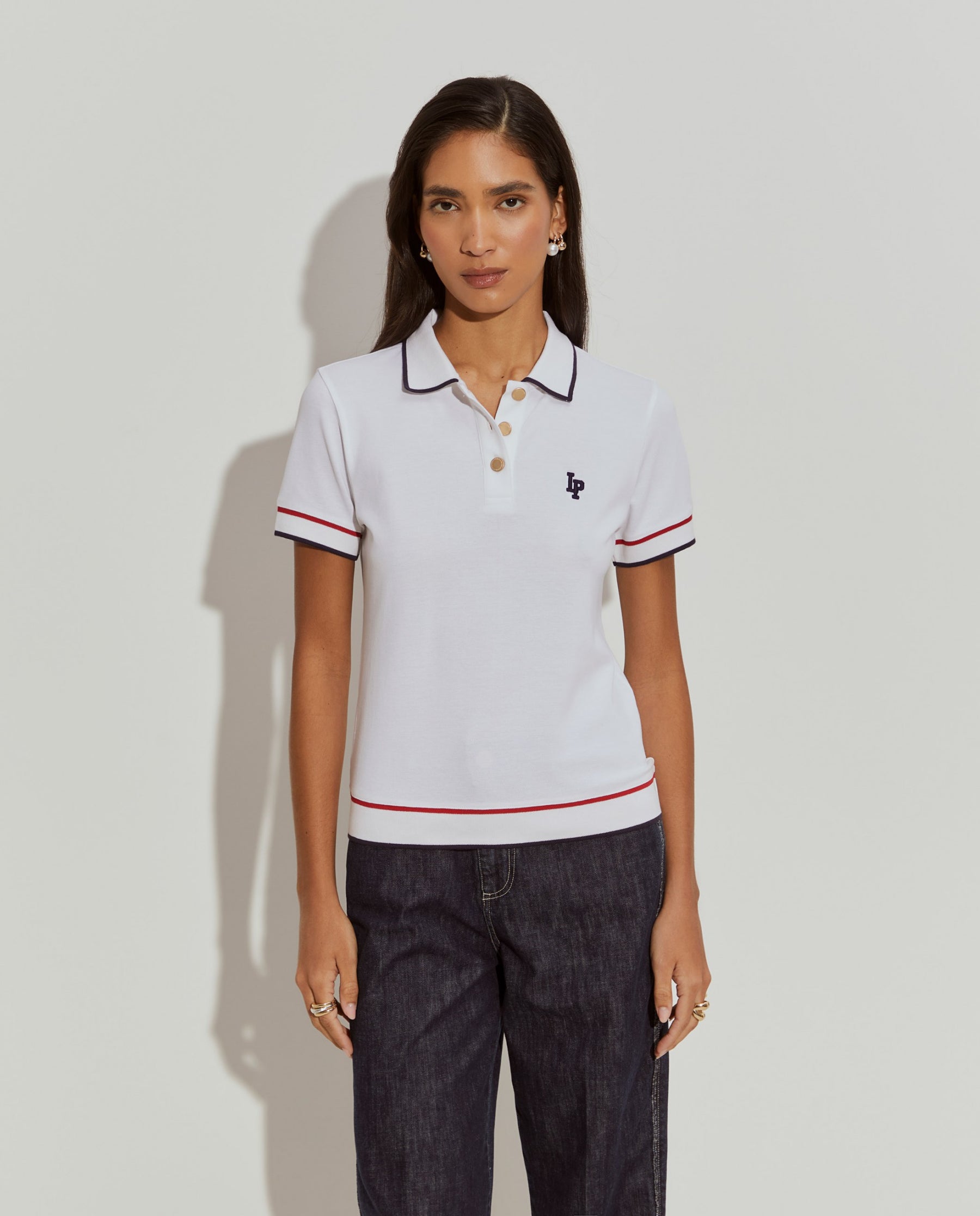 Polo de algodão com riscas