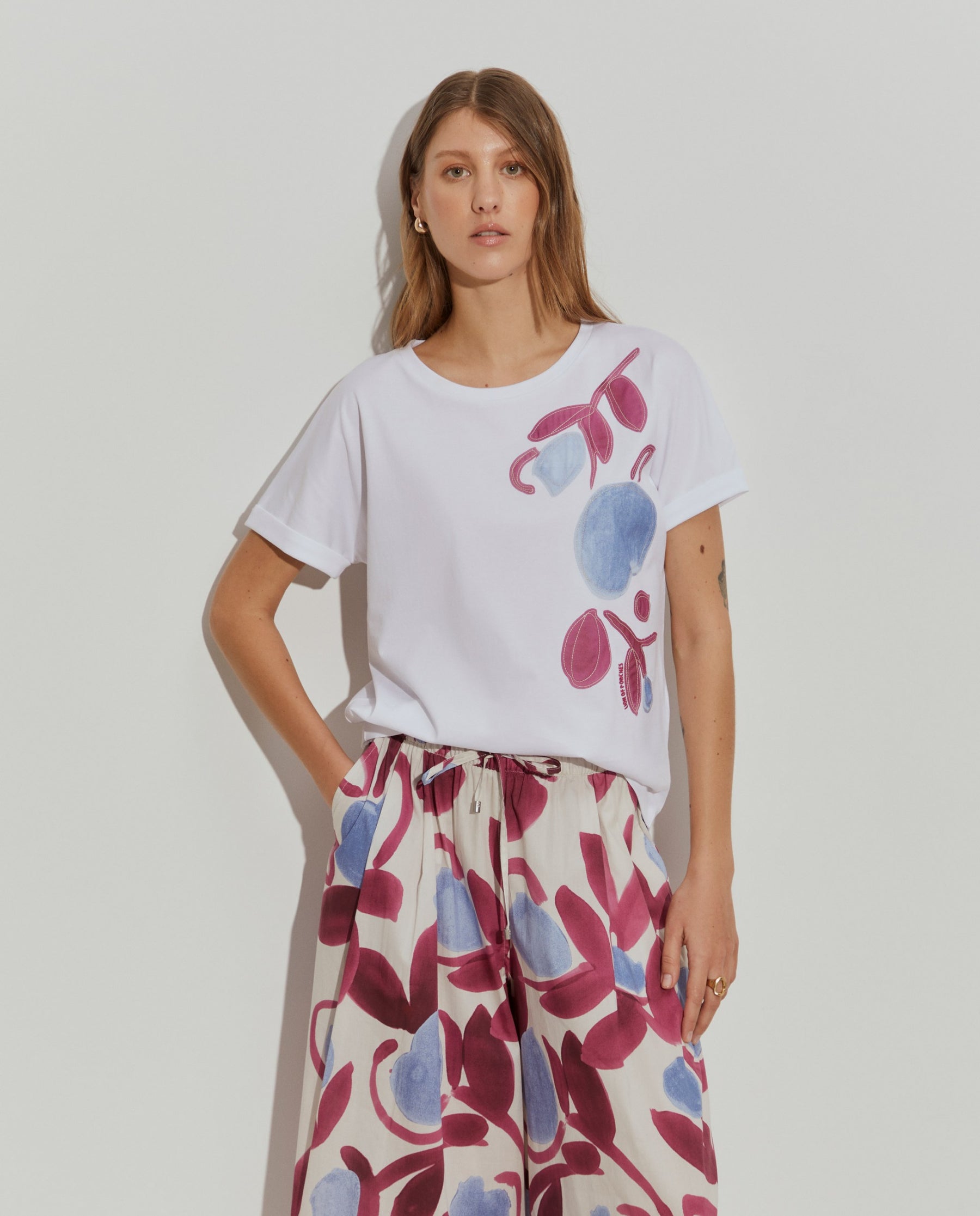 T-shirt de algodão estampada