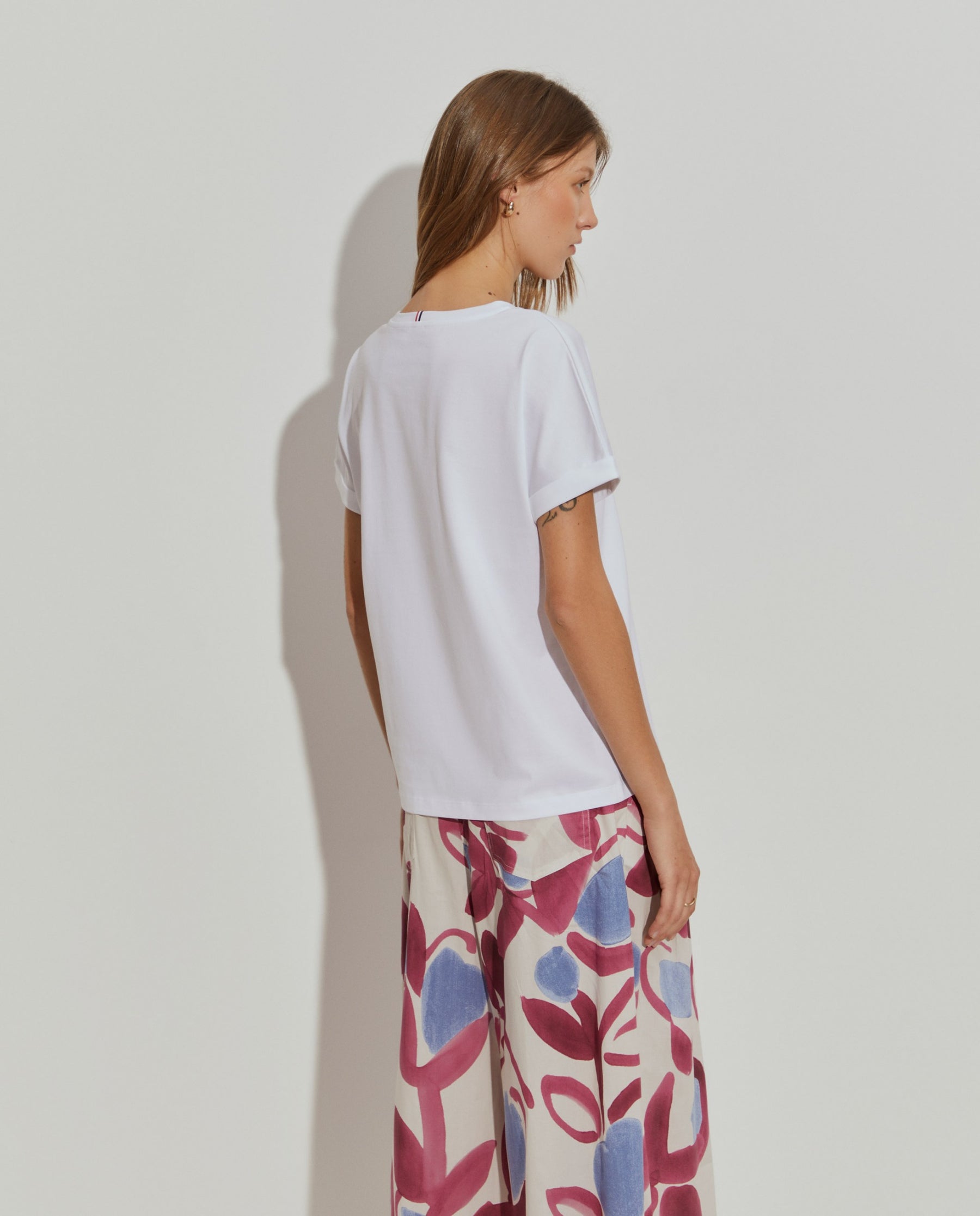 T-shirt de algodão estampada