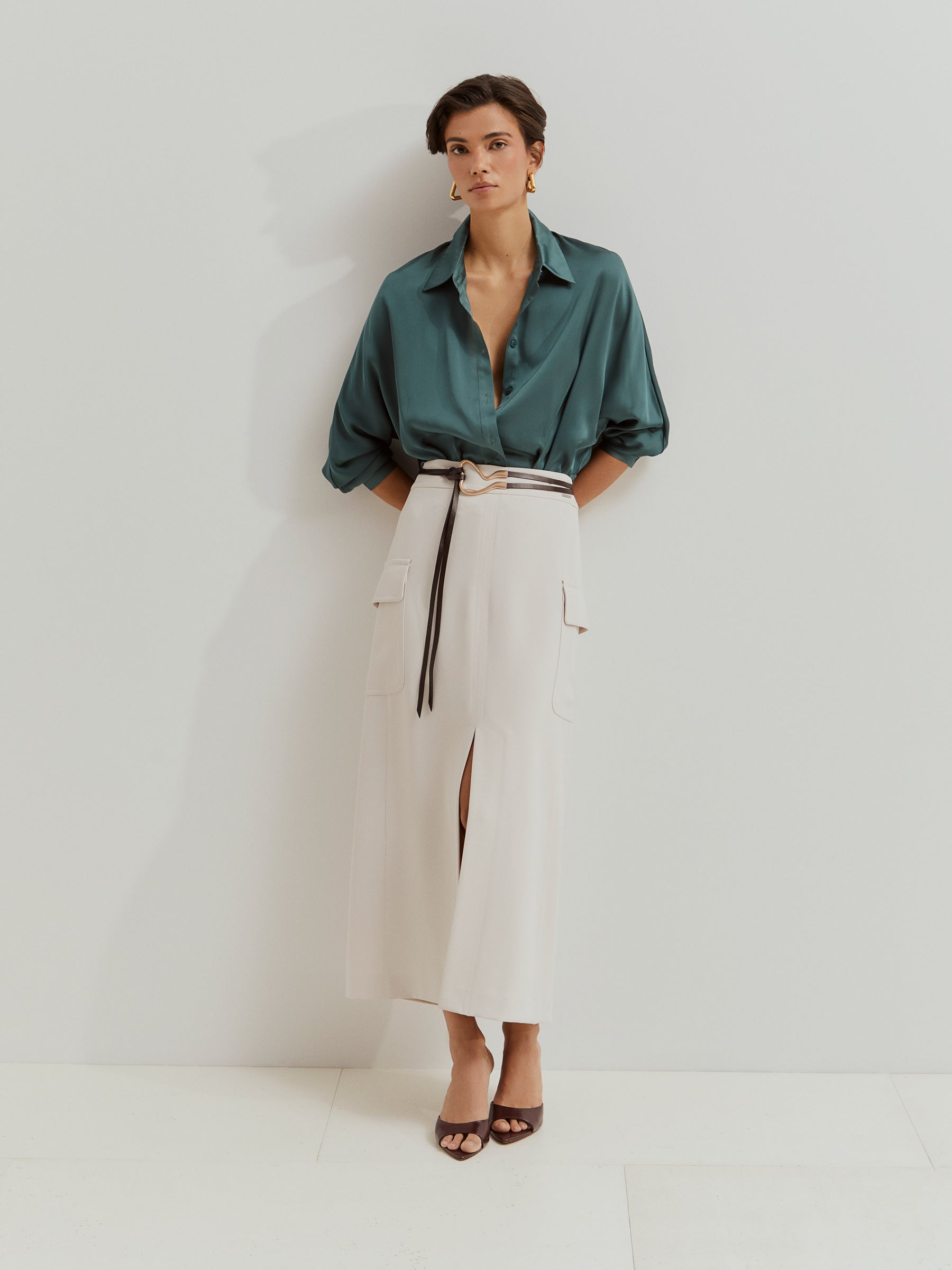 Camisa fluida acetinada