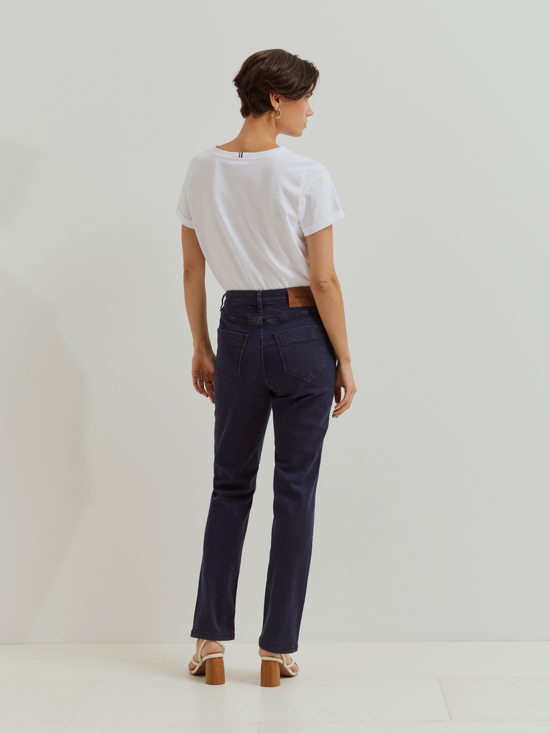Calças denim perna reta