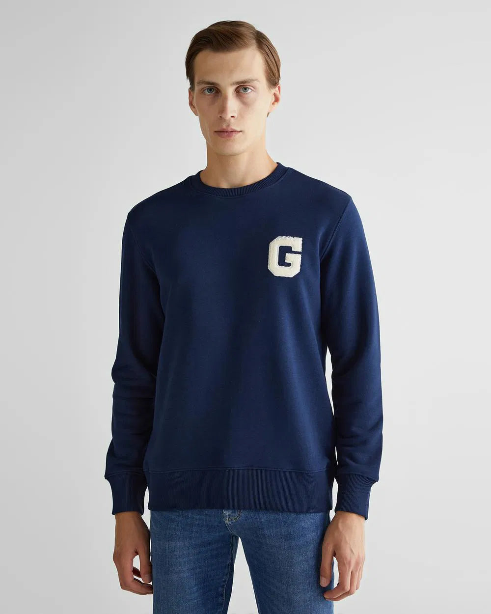 Sweatshirt com decote redondo com emblema G bordado no peito