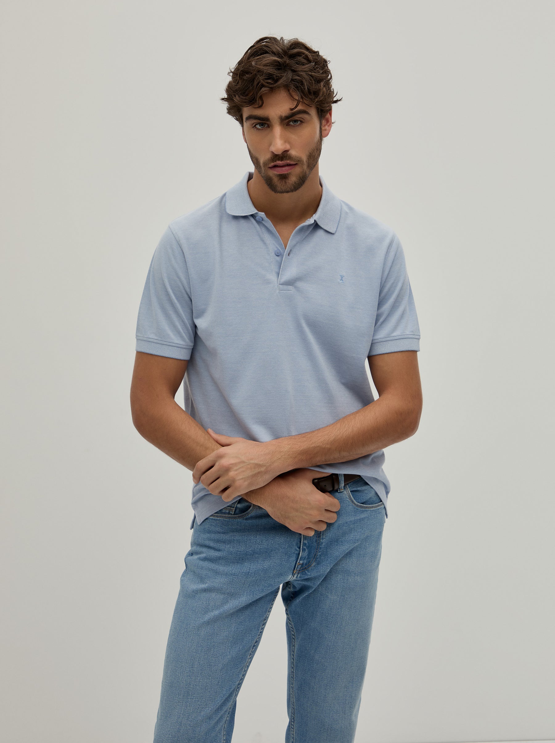 Polo piqué bicolor em algodão