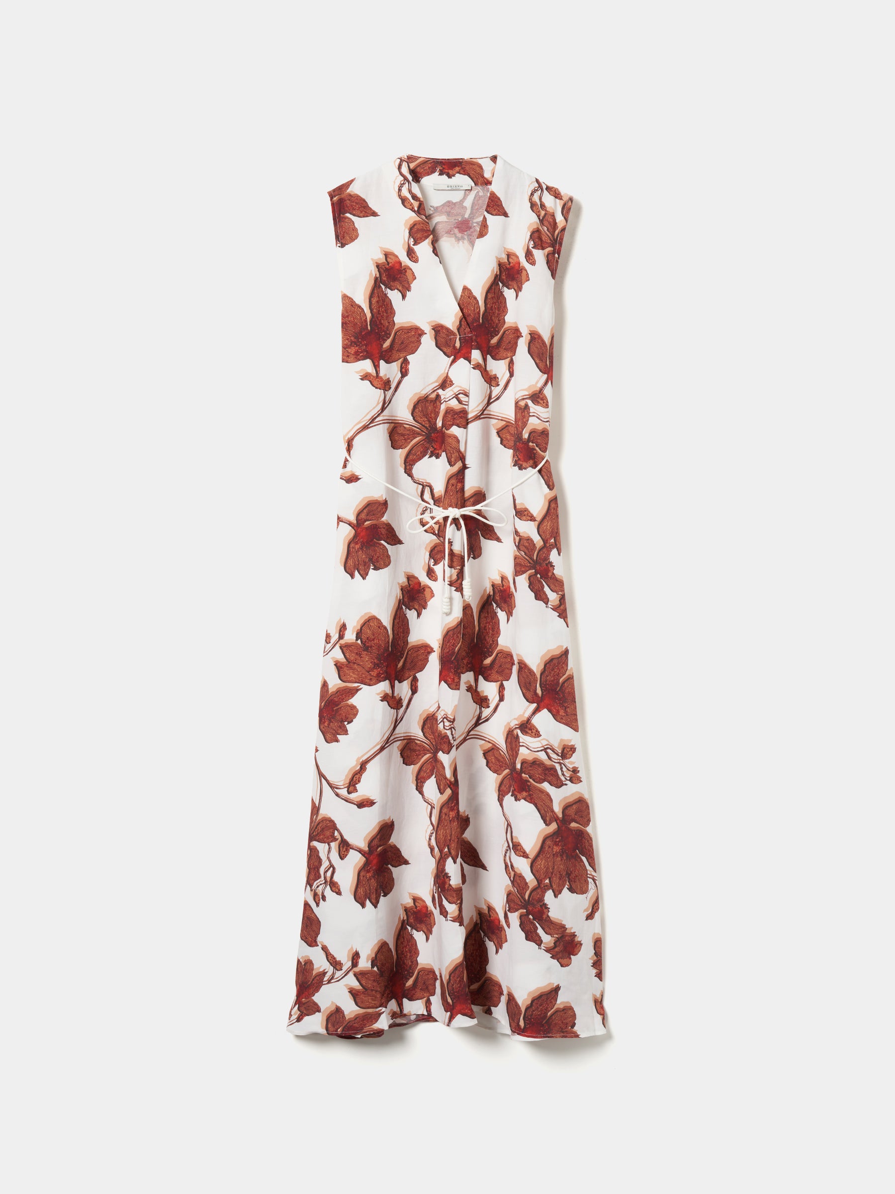 Vestido midi padrão floral com cinto