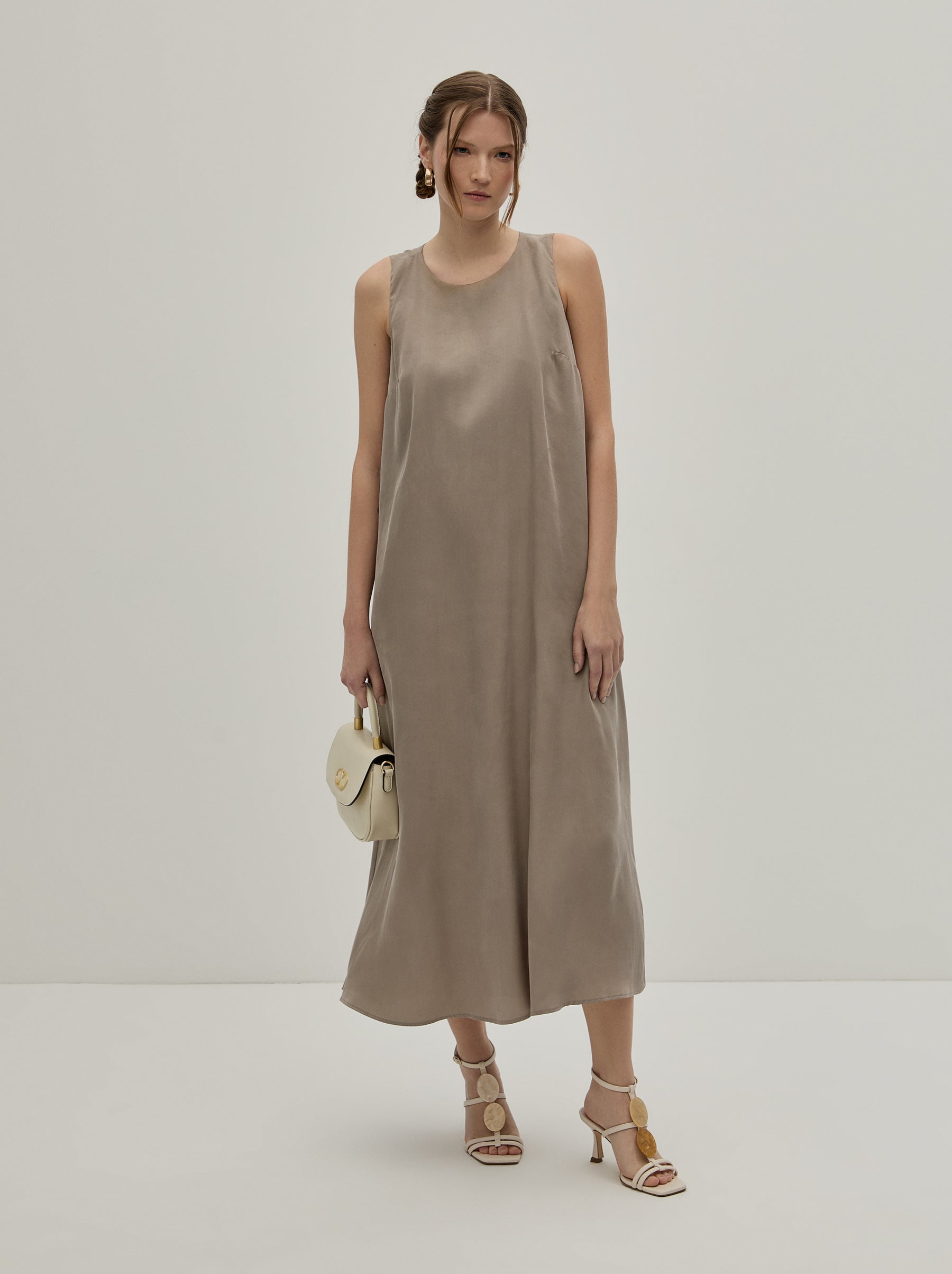 Vestido midi mistura de liocel