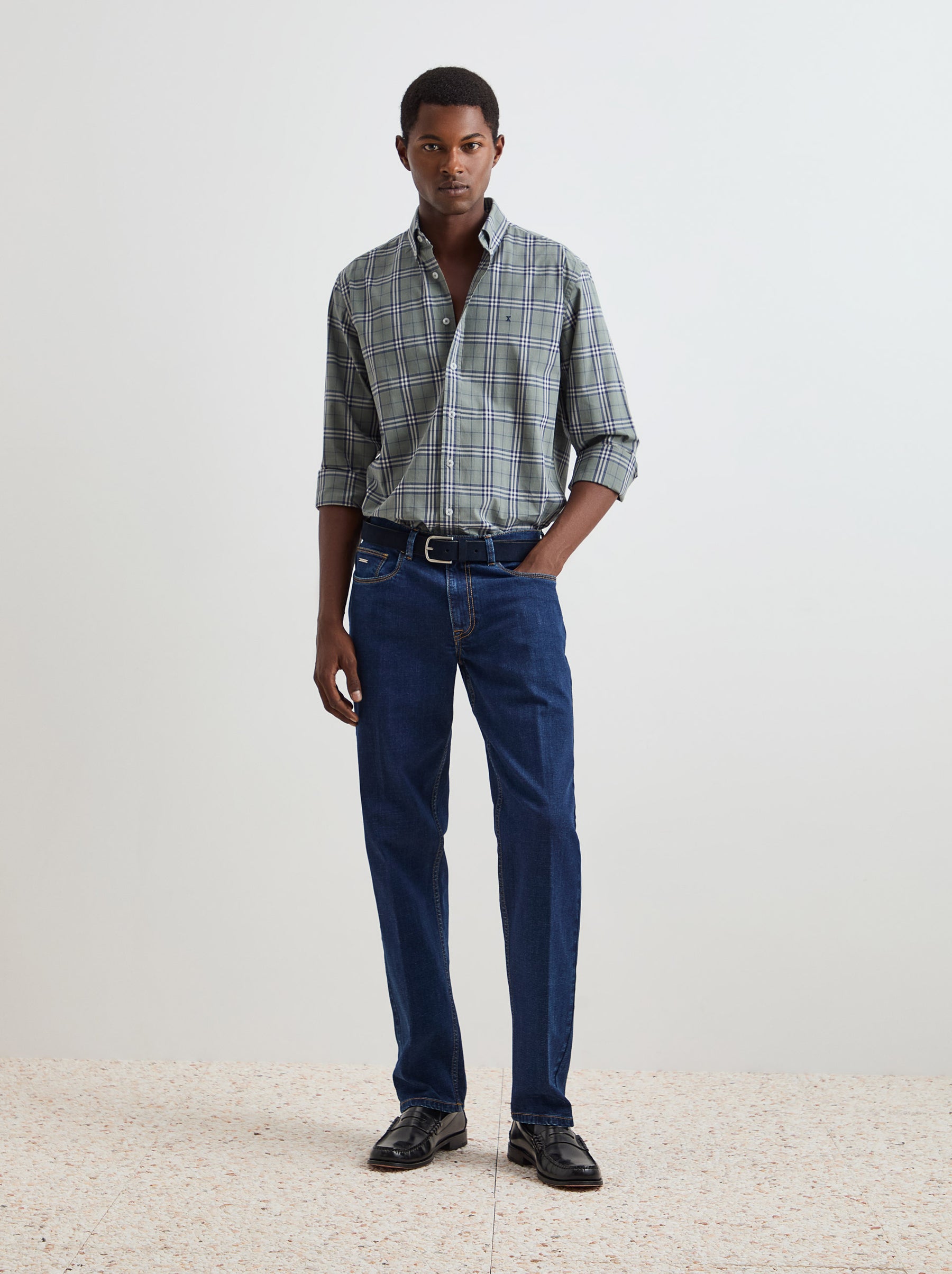 Camisa de algodão ao xadrez regular fit