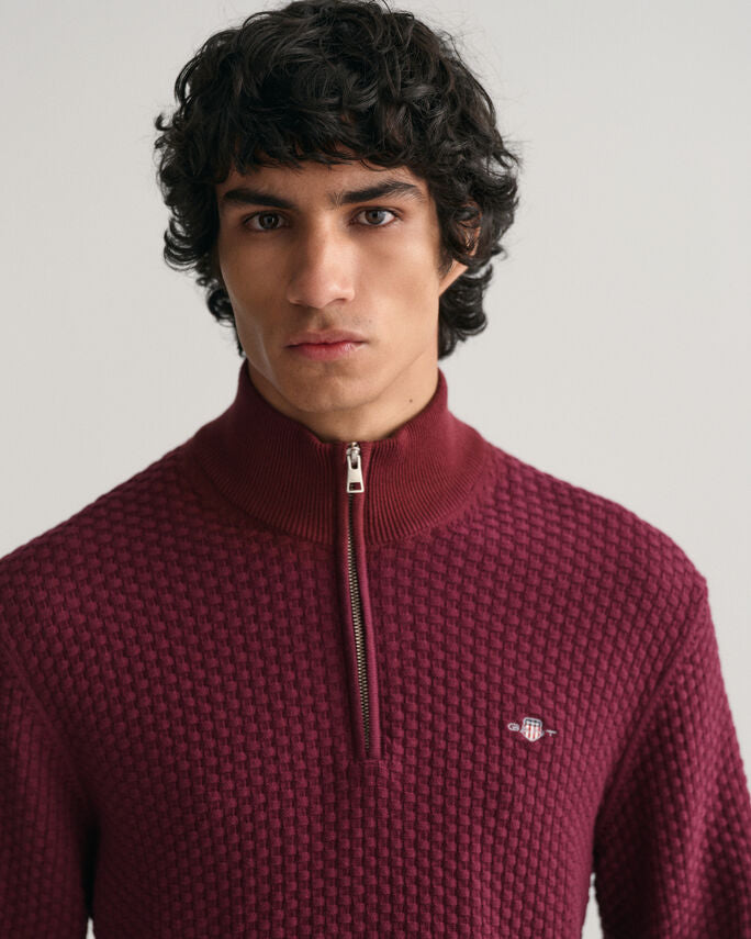 Sweatshirt com meio fecho em algodão Textured