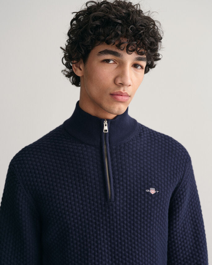 Sweatshirt com meio fecho em algodão Textured