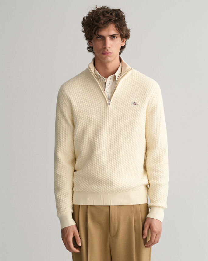 Sweatshirt com meio fecho em algodão Textured