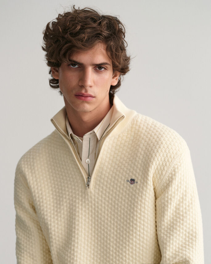 Sweatshirt com meio fecho em algodão Textured