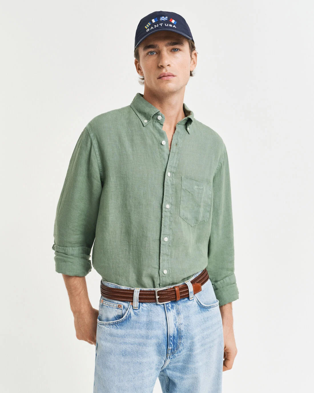 Camisa de linho tingida regular fit