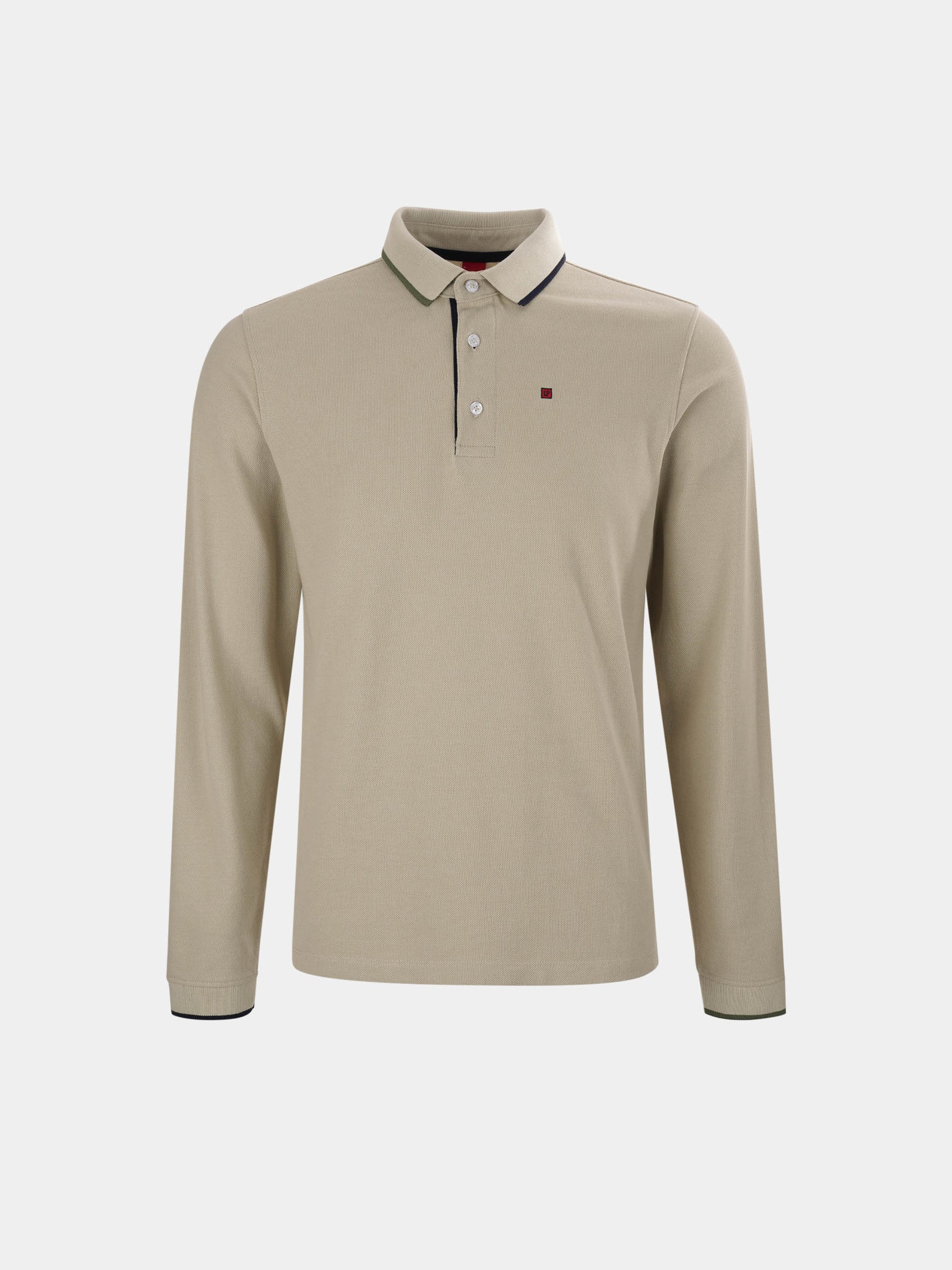Polo para homem slim fit de algodão de manga comprida
