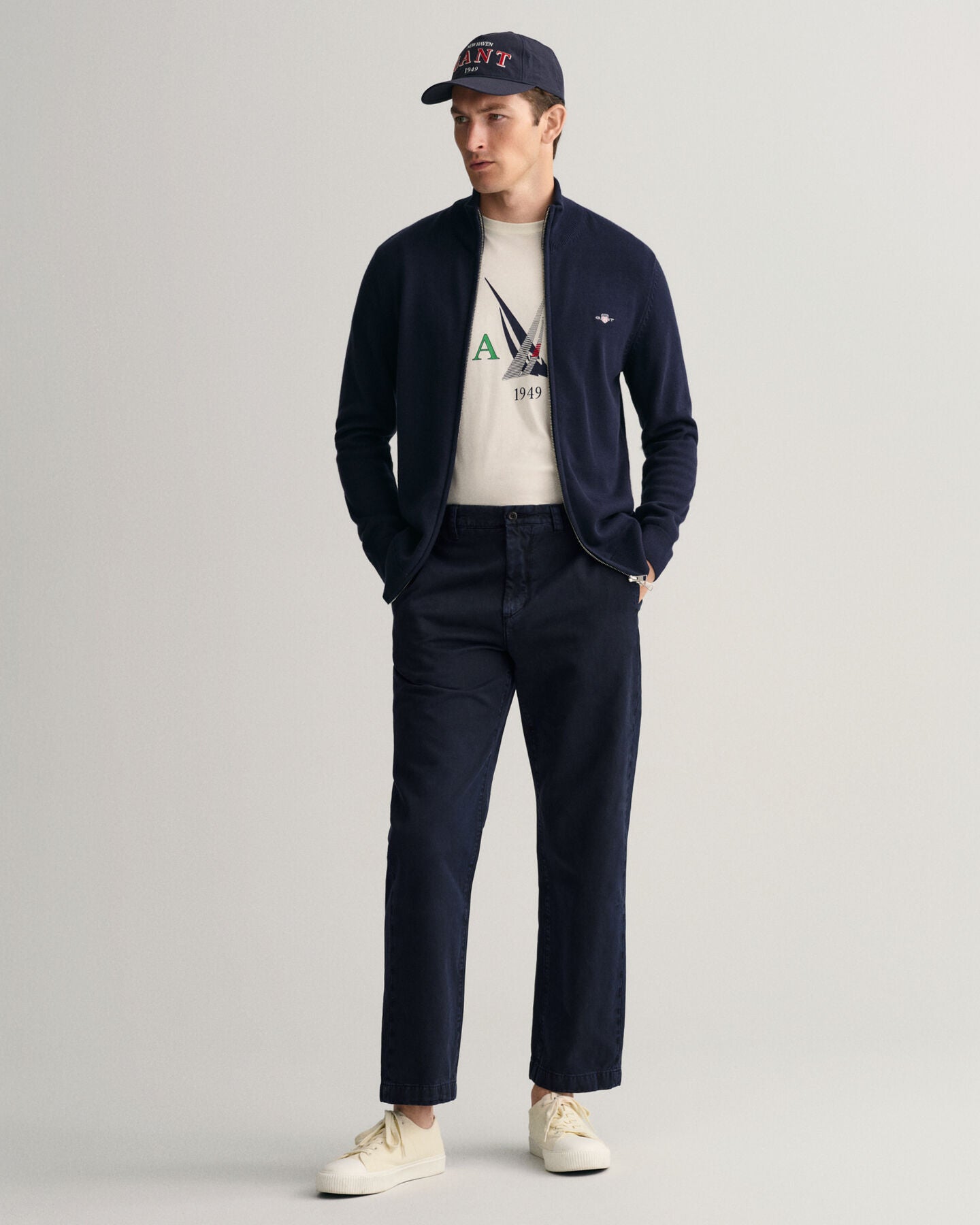Casaco de malha com fecho de correr Casual Cotton