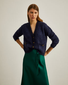 Cardigan com lã mohair e fio de lantejoula