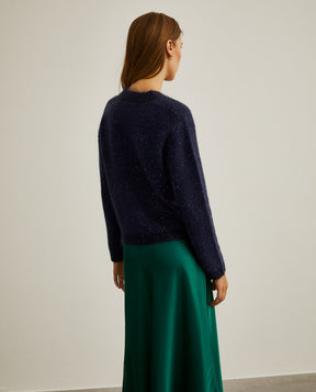 Cardigan com lã mohair e fio de lantejoula