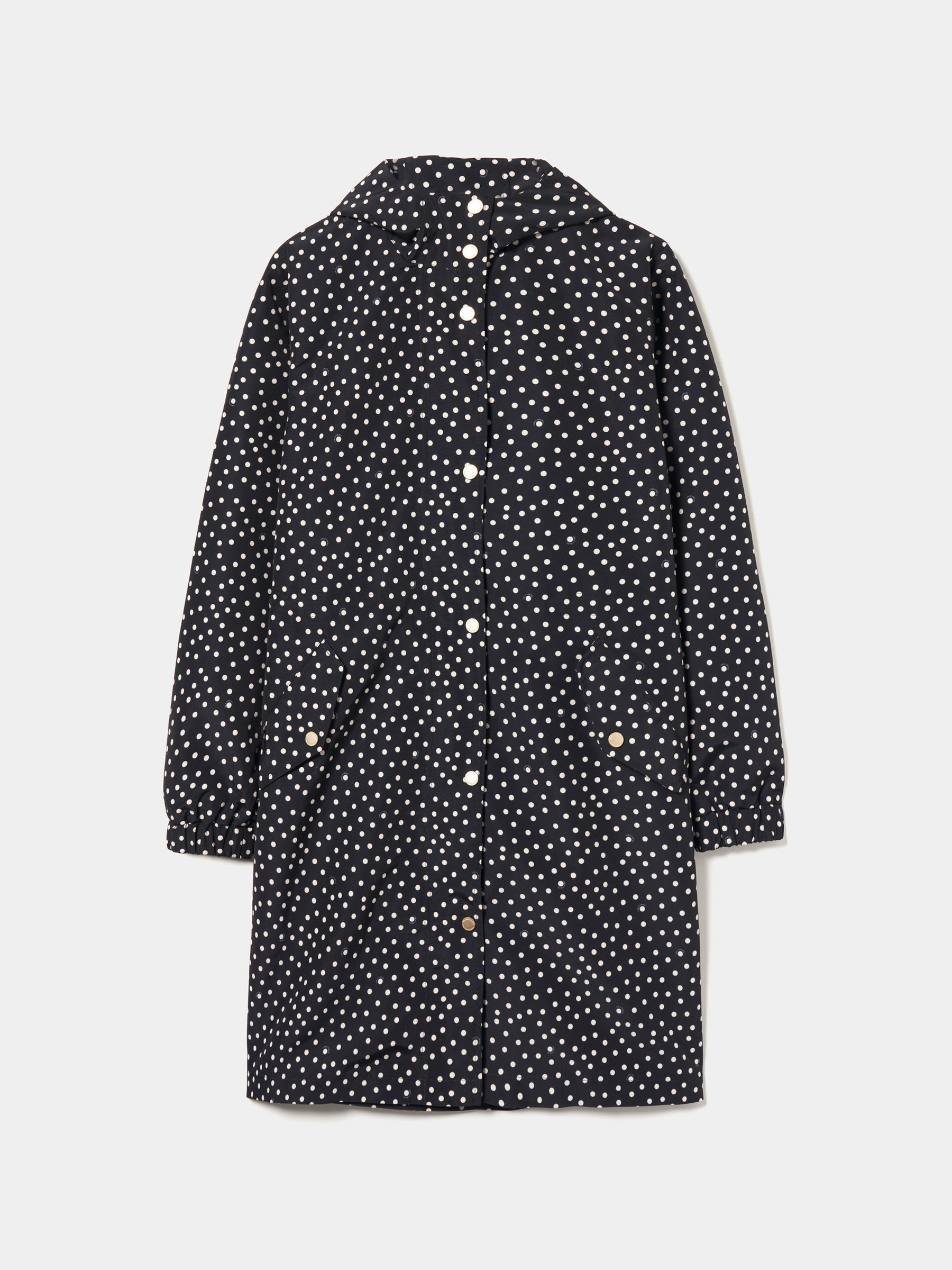 Parka comprida polka dots com capuz