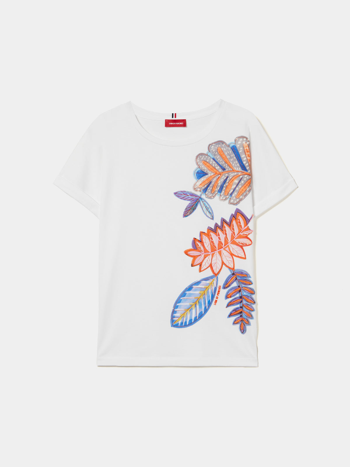 T-shirt com estampado de folhas colorido