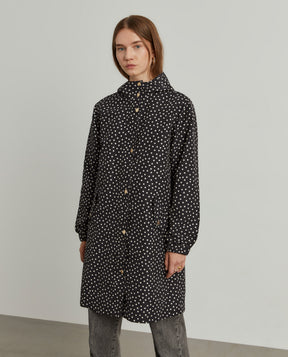 Parka comprida polka dots com capuz