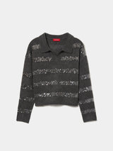 Camisola de malha às riscas em lantejoulas