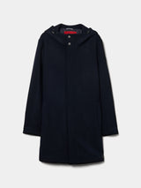 Sobretudo comprido com lã e capuz