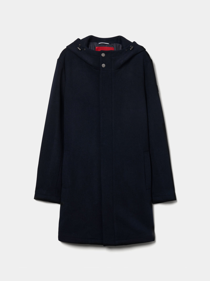 Sobretudo comprido com lã e capuz