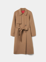 Sobretudo comprido de trespasse em lã