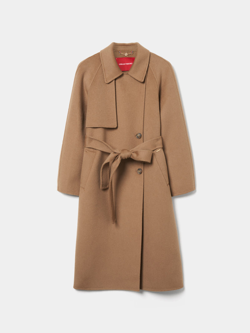 Sobretudo comprido de trespasse em lã