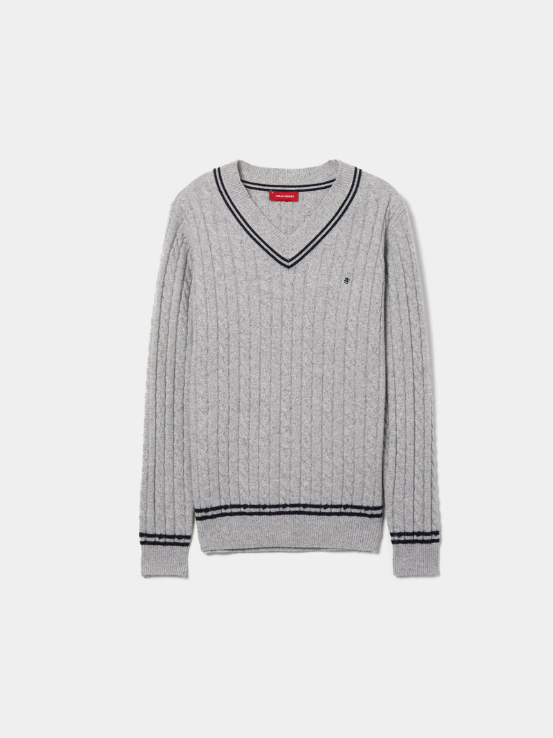 Pullover de malha entrançada com lã