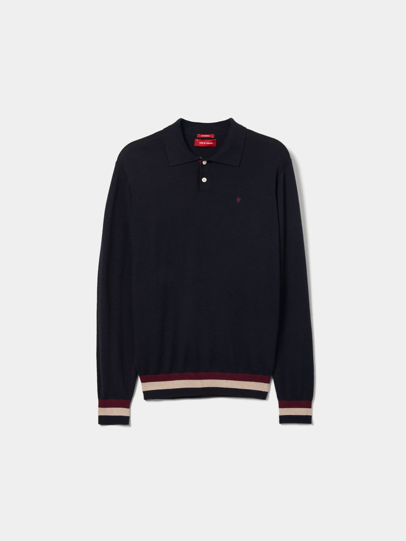 Polo de manga comprida com algodão e caxemira