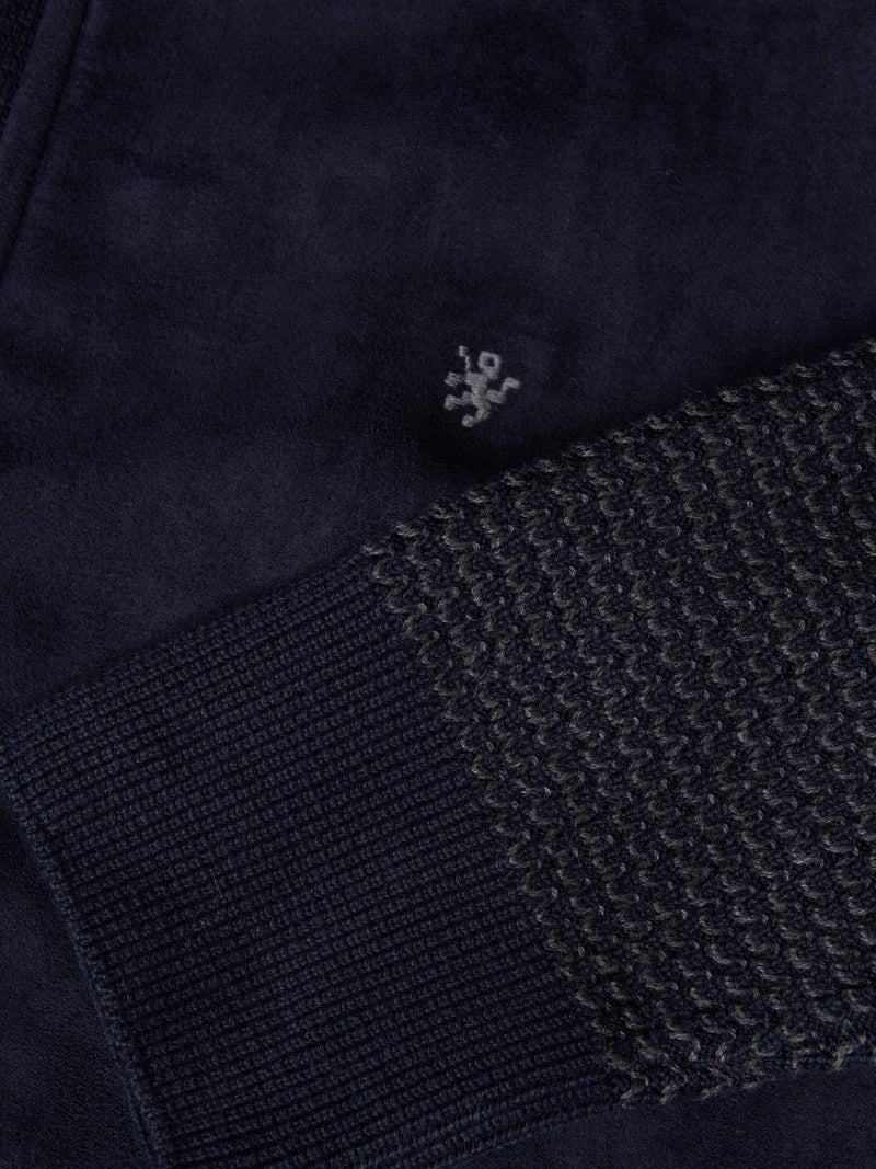 Casaco de manga comprida em malha e camurça