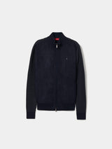 Casaco de manga comprida em malha e camurça