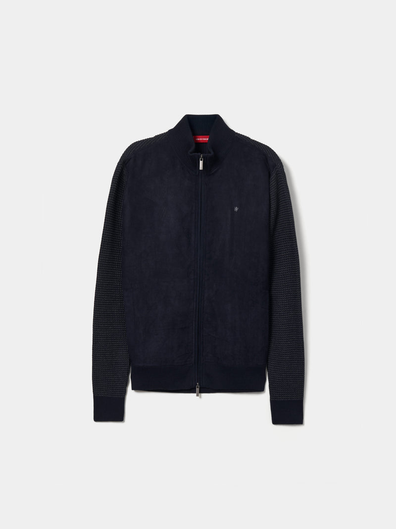 Casaco de manga comprida em malha e camurça