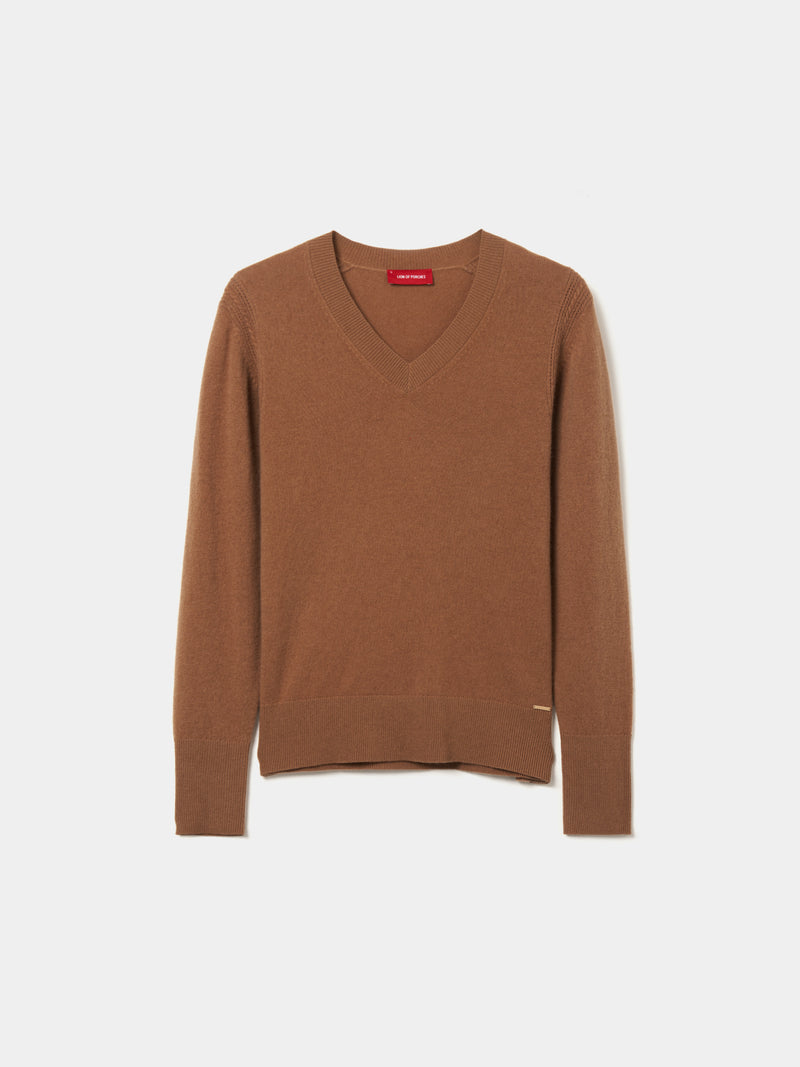 Camisola de lã decote em V