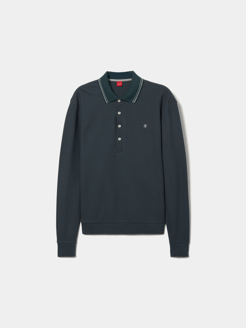 Polo manga comprida em pique regular fit