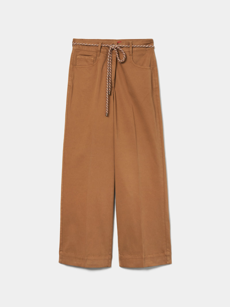 Calças wide leg com cordão tricolor