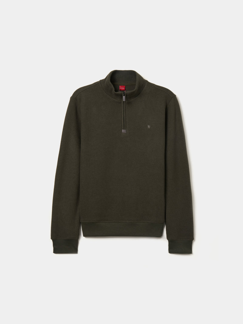 Camisola em malha texturada com carcela