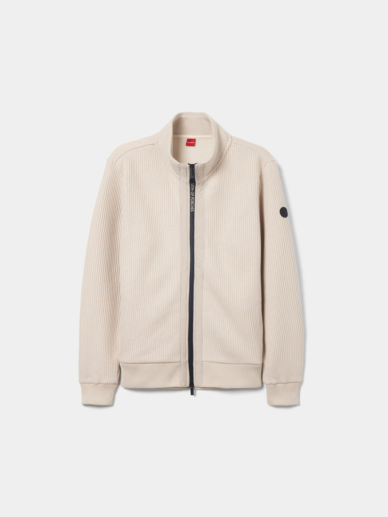 Casaco malha canelada gola alta