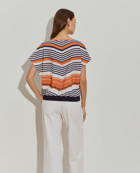 Blusa fluida às riscas decote em V