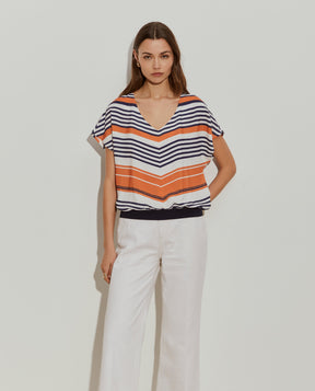 Blusa fluida às riscas decote em V