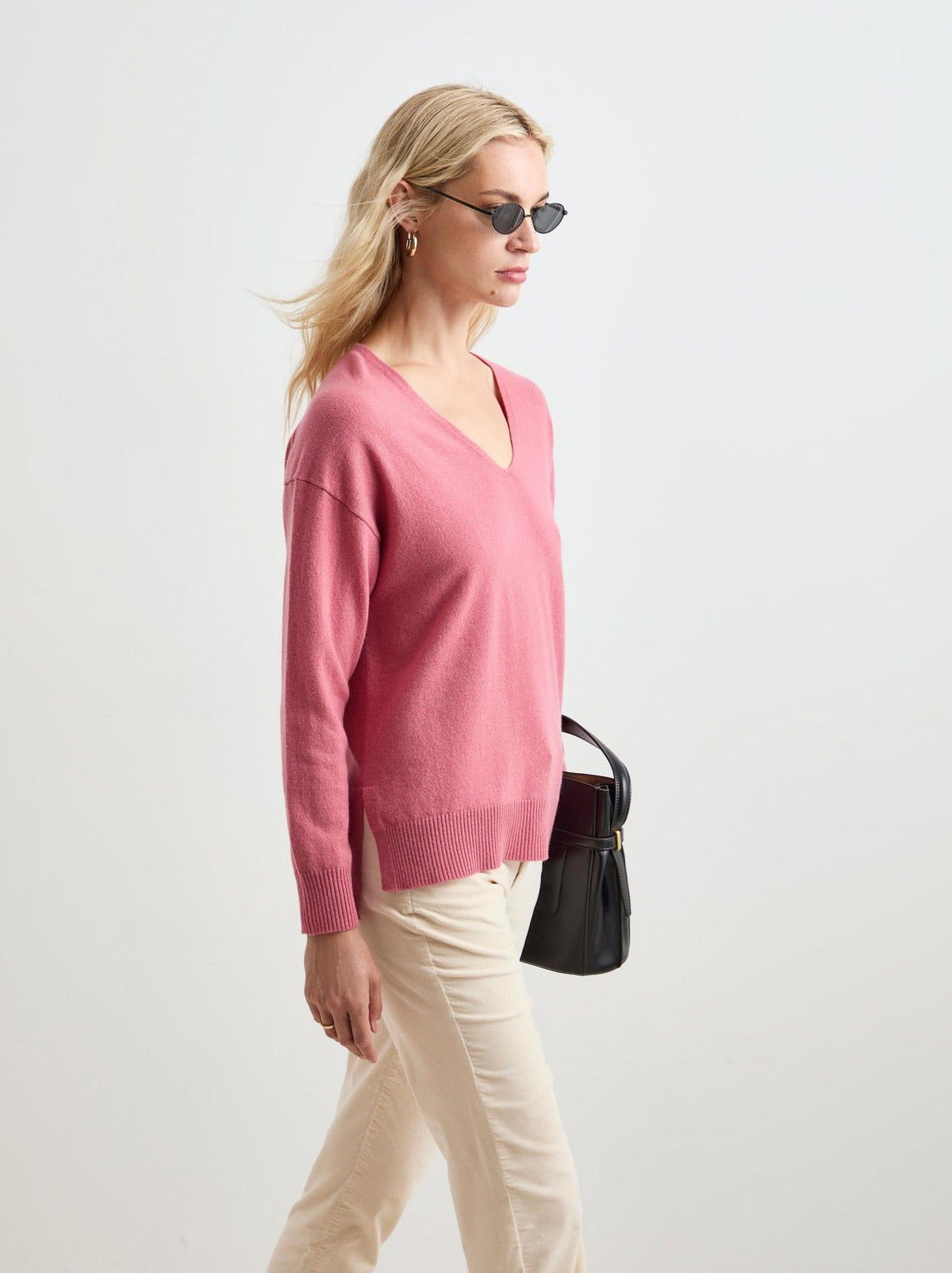 Camisola de lã decote em V