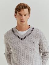 Pullover de malha entrançada com lã