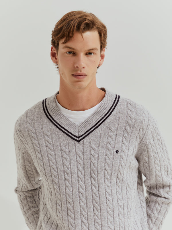 Pullover de malha entrançada com lã