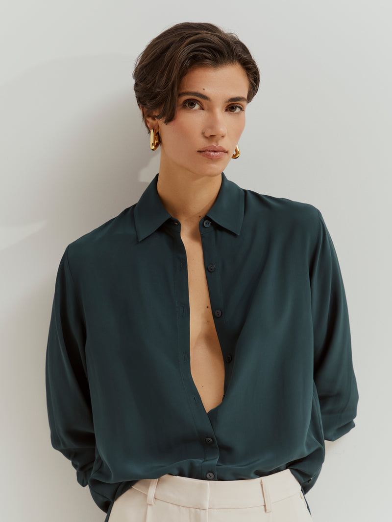 Camisa de cor sólida em rayon