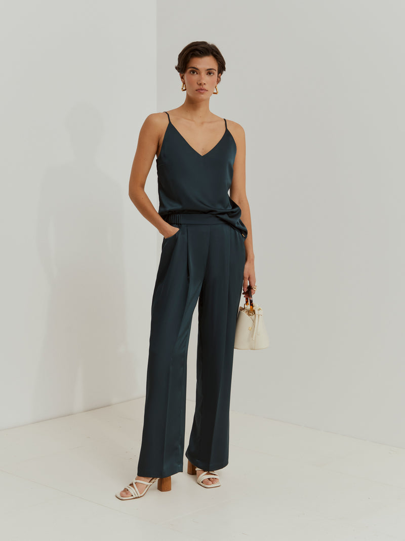 Calças wide leg acetinadas