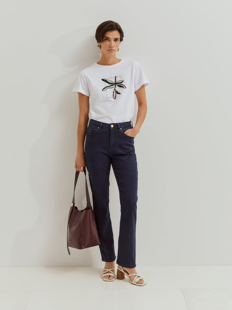 Calças denim perna reta