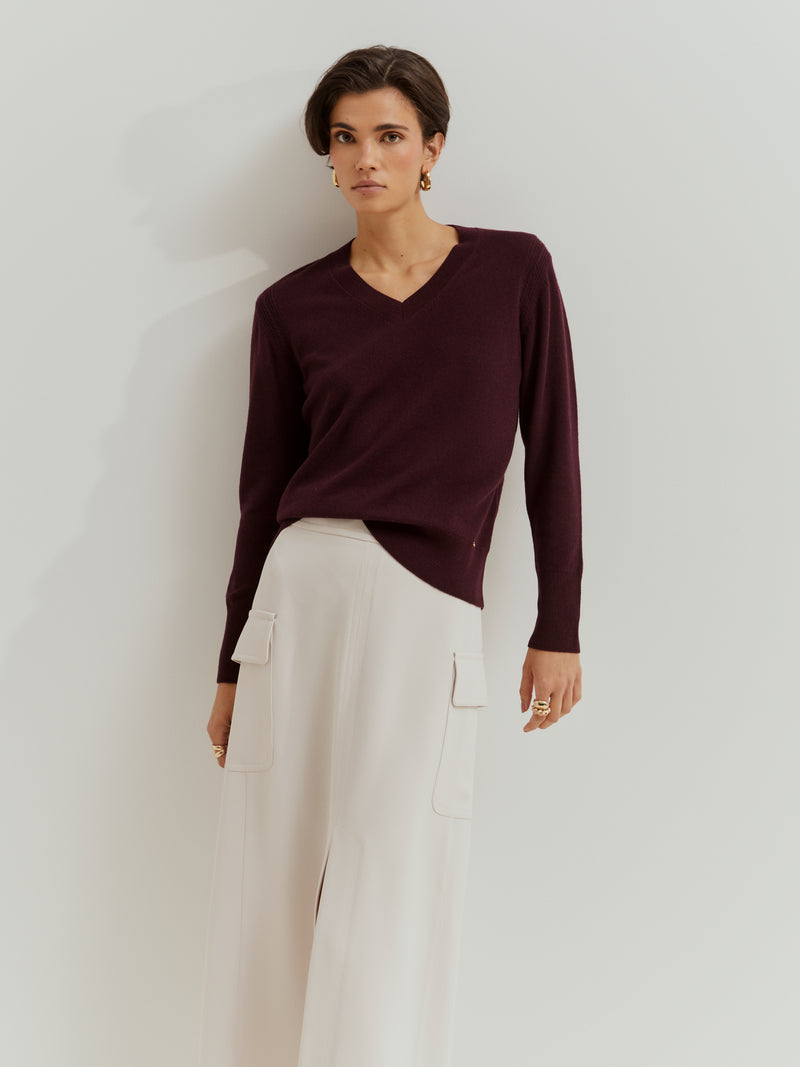 Camisola de lã decote em V