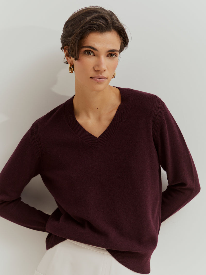 Camisola de lã decote em V